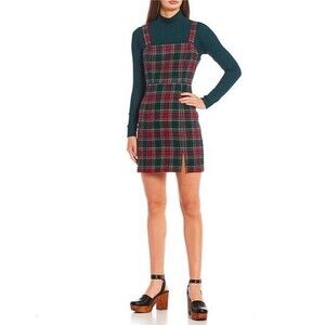 Copper Key Square Neck Mini Dress Women Size S Plaid Sleeveless Front Slit